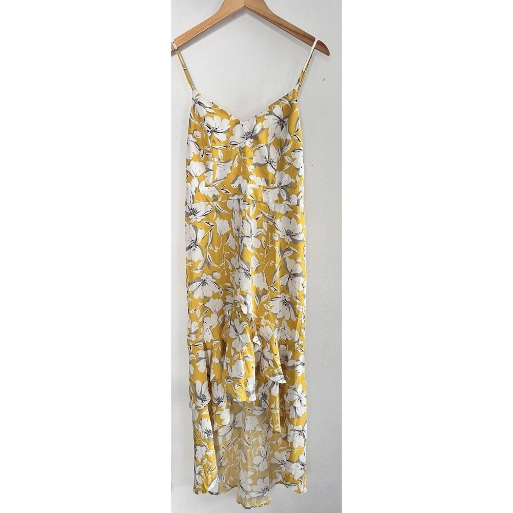 Women’s Blueming Medium Spaghetti Strap Dress Yellow Floral High Low Summer NEW